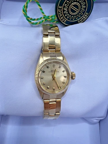 C.1968 Rolex Oyster Perpetual Women's Watch Solid 18K Gold