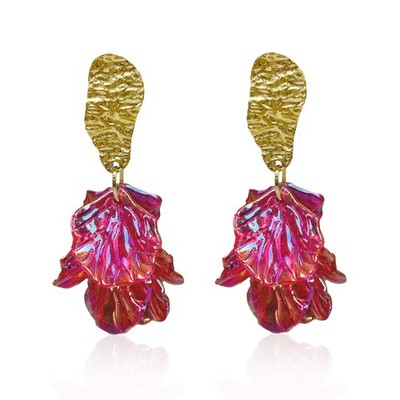 White Rose Petal Dangle Earrings for Women Acrylic Long Drop Floral Tassel  - 02