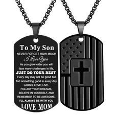 To My Son Necklace from Mom Dad, Dog Tag Black Son Gifts From Mom - Never