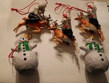 5- Jack In The Box Jack Riding Reindeer/ Snowman Christmas Ornament Lot