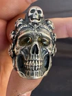 Vintage HEAVY 39g Skull Ring  Sterling Silver Biker