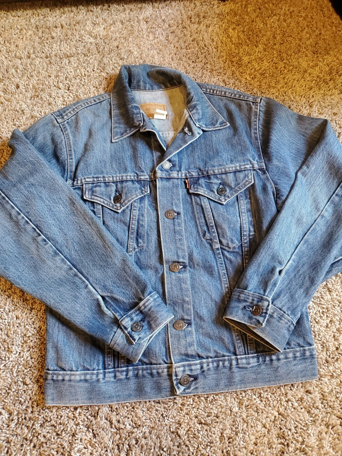 Vtg Vintage Levi Denim Trucker Jacket 70704-0914 Size 20 Orange Tag Boys Mens