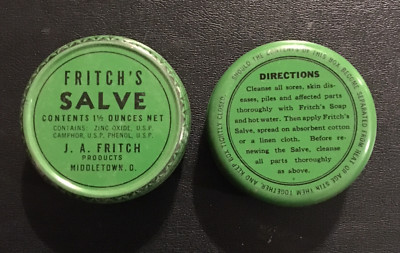 1940's Fritch's Salve Tin Unused Stock from   Middletown, Ohio ''RARE''
