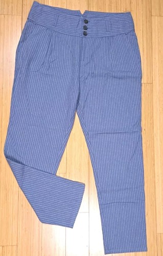 Sundance Womens Amelia Pants Trousers Gray Stripe Size 12 Linen Cotton EUC