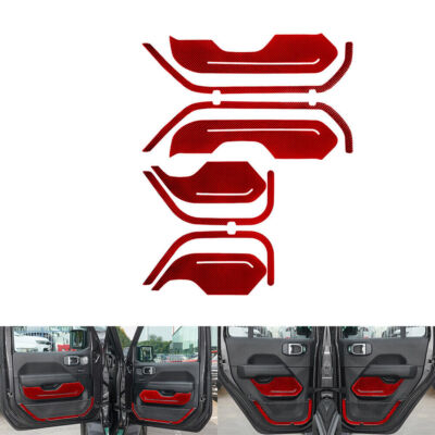 8pcs For Jeep Wrangler 2018-23 Red Carbon Fiber Door Panel Cover Trim