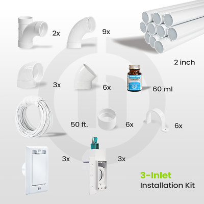 superKIT Allegro Central Vacuum Electrified 3-Inlet 125' PVC Pipe 3 valve white!