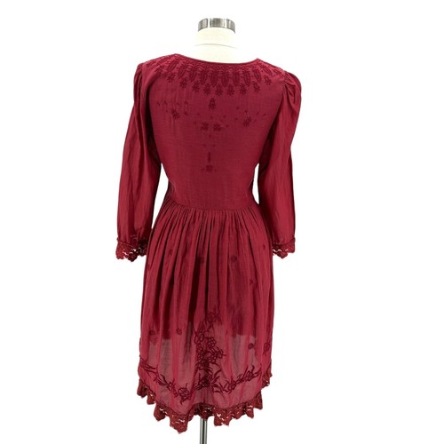 Free People Womens 8 Montana Dress Red Lace Embroidered Fit & Flare Western Boho - Picture 5 of 9