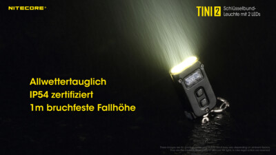 NITECORE TINI 2 Schlüsselbund Taschenlampe 89m 4 Stufen Akku USB 500Lu 2 Farben