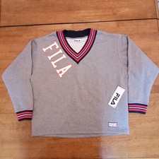 Fila Victory Womens Large Sweatshirt Long Sleeve V Neck Spellout Gray NWT 60