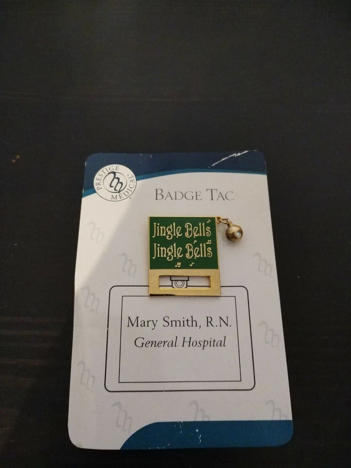 Christmas Jingle Bells Green ID Badge Holder, New Old Stock, Badge Tac - Image 3 of 3