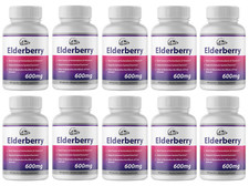 Elderberry Capsules 600mg Immune System Support - 10 Bottles 600 Capsules