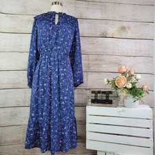 Collective Concepts Women Midi Dress Floral Print Long Sleeve Blue Medium NWT