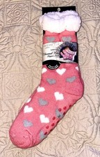 Mia And Tess Sherpa Lined Thermal Hearts Slipper Socks Pink NWT Soft and Cozy