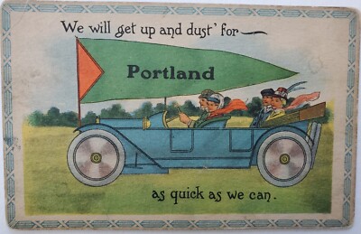 We will get up & dust for Portland WI Roadster Romance 1914 Antique Postcard j37