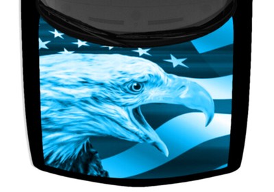 Patriotic Cyan Blue Bald Eagle USA Flag Truck Hood Wrap Vinyl Car Graphic Decal 