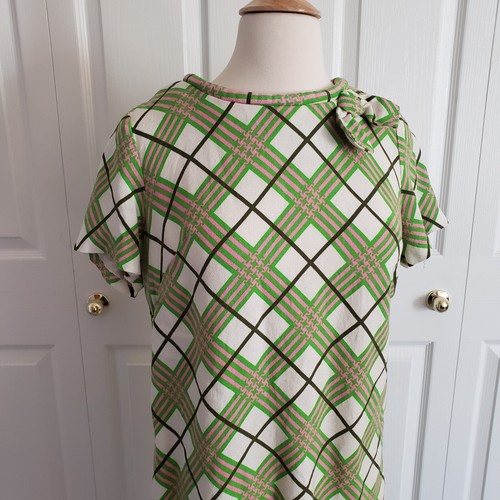 Vintage 1960s Green Pink Mod Shift Dress Argyle M L - Picture 6 of 12