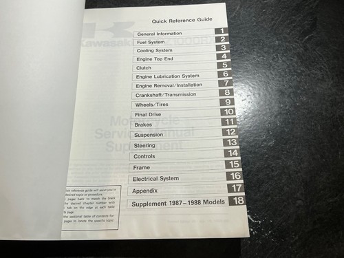1986-1988 Kawasaki GPZ1000RX Motorcycle Service Manual Supplement - Picture 2 of 15