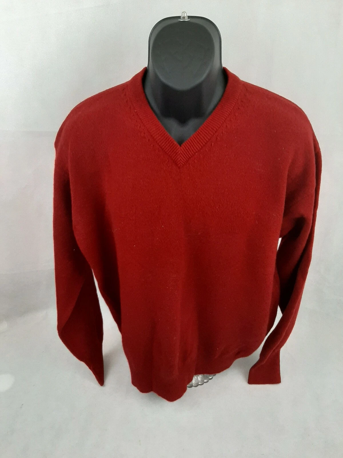 Pendleton Men Long Sleeve Pullover Vneck Sweater Red Large 100% pure virgin wool