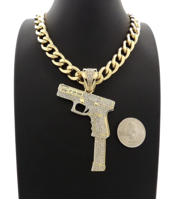 ICED GLIZZY GANG PISTOL PENDANT WITH 20" 11mm CUBAN CHAIN