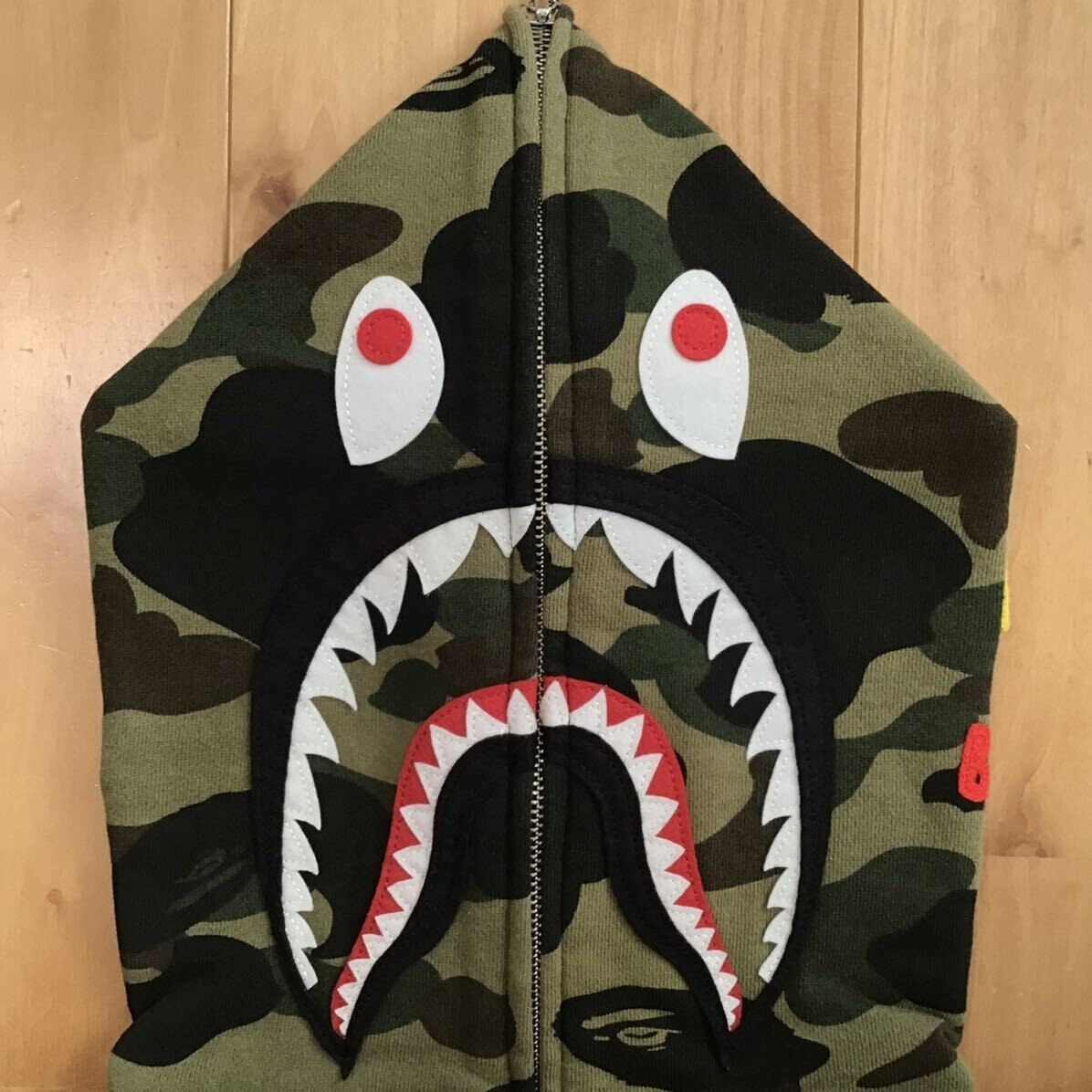 BAPE Black x 1st camo green shark full zip hoodie PONR A