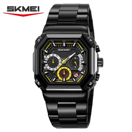 SKMEI Men Steel Watch Rectangle Quartz Wristwatch Multifunction Male Black Watch - Picture 26 of 26
