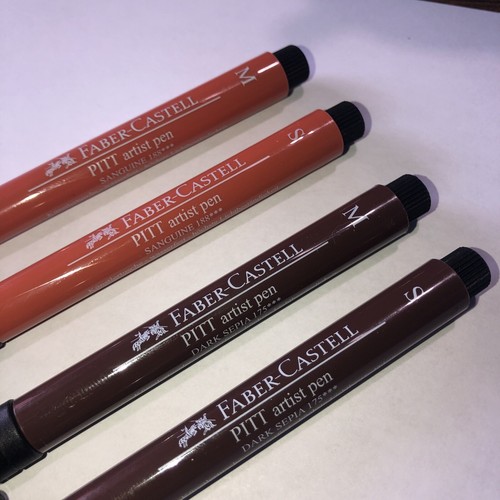 4 Faber-Castell PITT Artist Pen Indian Ink Dark Sepia Sanguine Medium Superfine - Picture 2 of 7