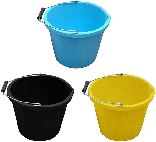 3 x Plastic Bucket 3 Gallons 14L Strong Heavy Duty Water/Feed Storage Handle - Picture 22 of 23