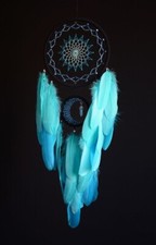 Handmade Large Black Blue Dream Catcher with crystal beads