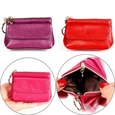 Women with Key Chain Leather Small Change Purse Pouch Wallet Zipper Card Holder
