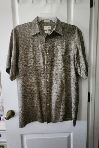Alfani Men's Short Sleeve Button Up Shirt 100% Silk Size Large