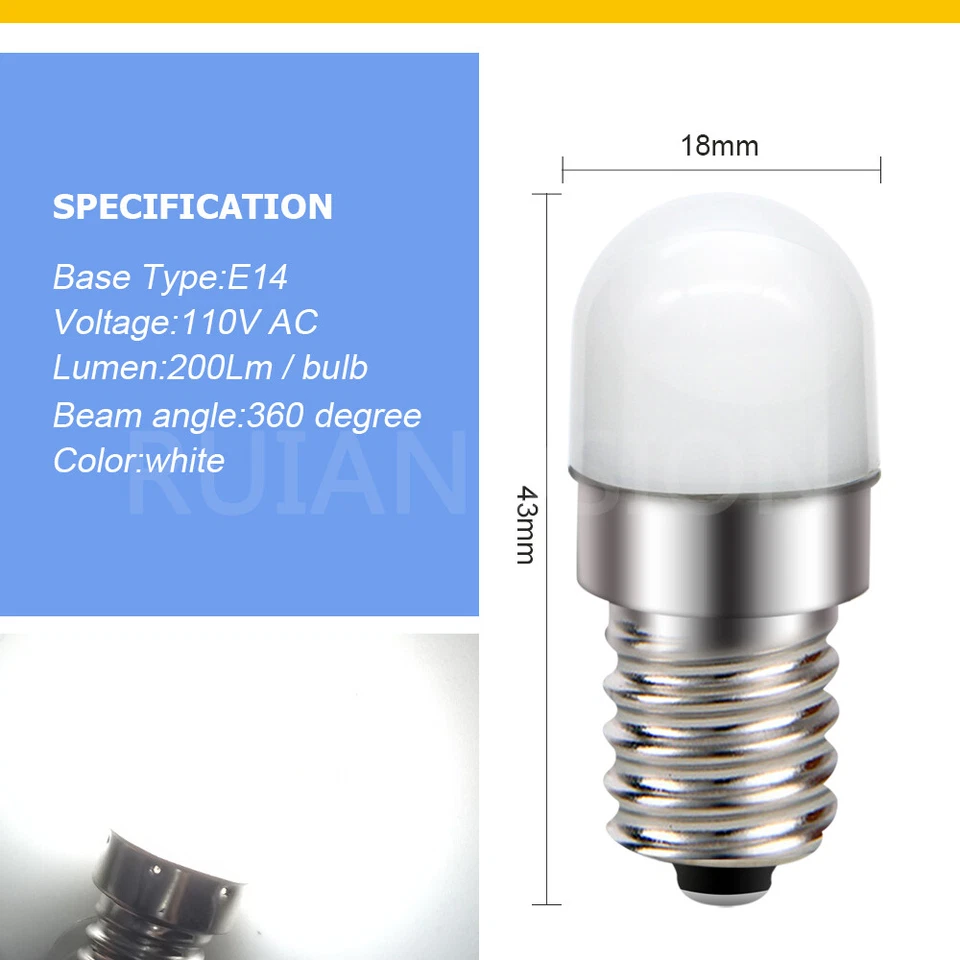 2pcs Screw Base E14 LED Bright White Light Bulb Replacement Pendant Lamp 110VAC - Image 2 of 4