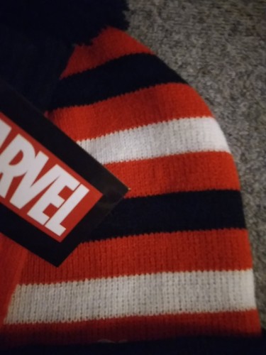 MARVEL BOYS Black, Red & White Stripped HAT & GLOVES New - Picture 3 of 7
