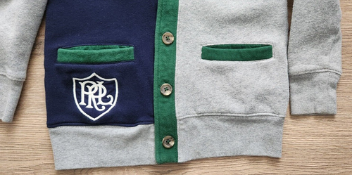 Polo Ralph Lauren 1967 Cardigan Sweater Boy Sz 8 Blue Gray Knit Shawl Collar GC! - Picture 2 of 5