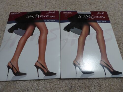 2 Pr Hanes Silk Reflections Pantyhose Size EF Silky Sheer 717, 718 Grey Mist Jet - Picture 1 of 1