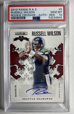 2012 Rookies & Stars Crusade RED Rookie Russell Wilson Auto /199 RC #5 PSA 10