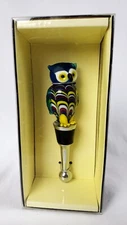 Glass Owl Wine Bottle Stopper Cobalt Multi Color NIB LSArts