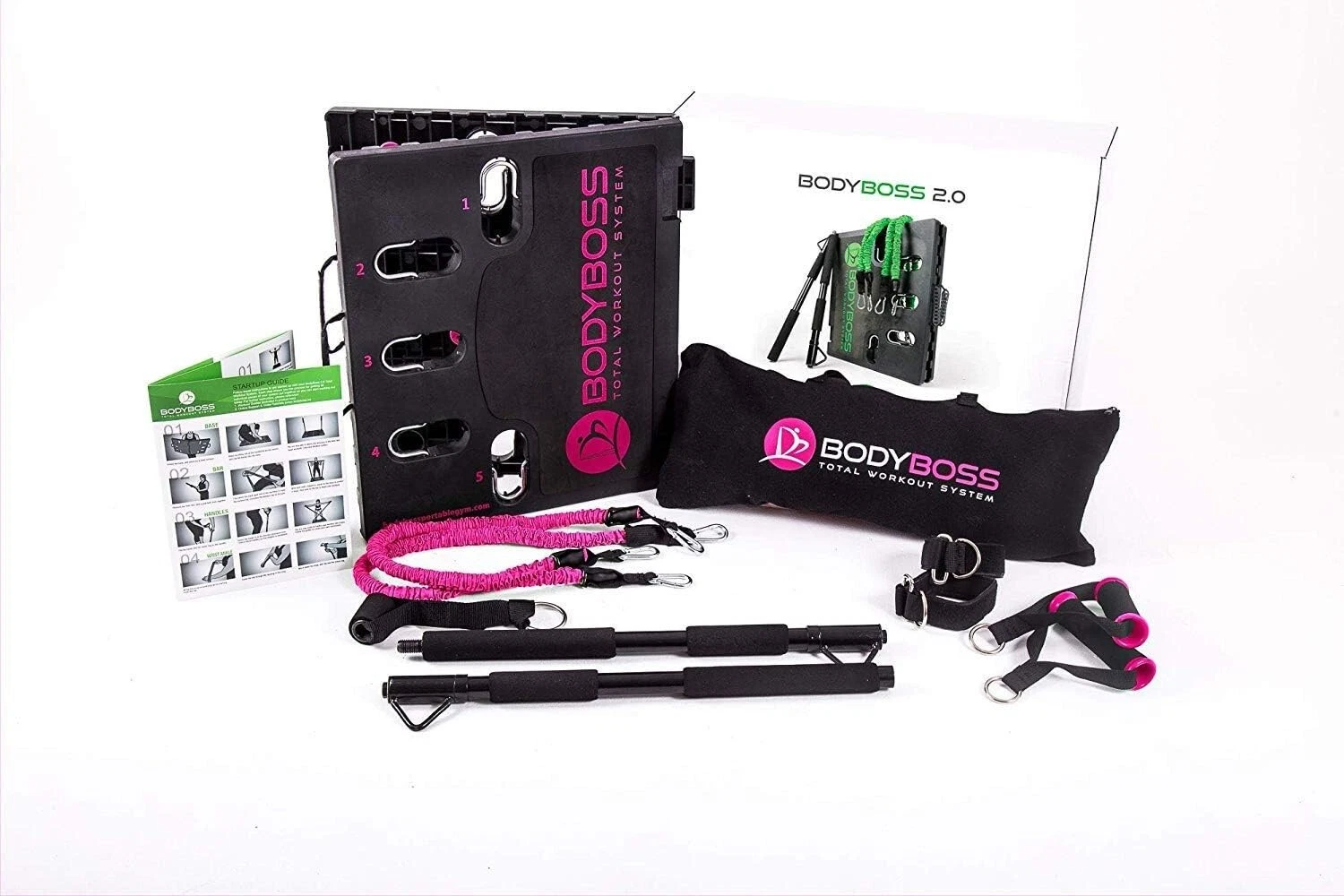 New Sealed BodyBoss Home Gym 2.0 - Full Portable Gym Home Workout Package - Pink