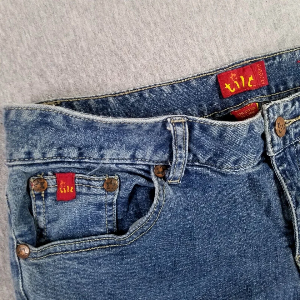 Pantalones de mezclilla DE COLECCIÓN inclinados talla 7 largos altos tiro bajo pierna acampanada elásticos reparados ver fotos Foto 4 de 4