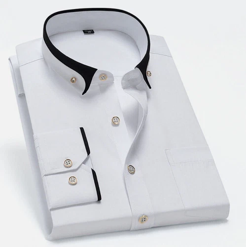 Luxury Shirt Mens Casual Double Collar Slim Fit Formal Long Sleeve Shirt M-4XL - Picture 18 of 27
