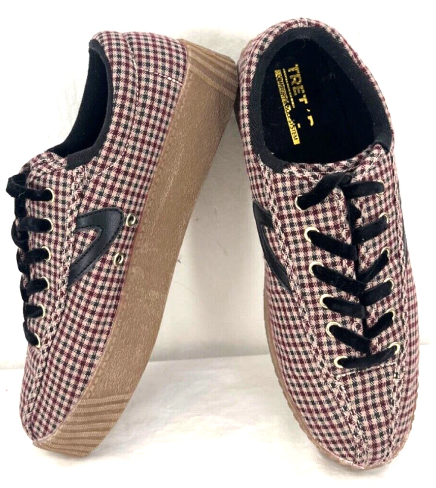 Tretorn коричневый клетку красный платформе на шнуровке кроссовок резинки подошва туфли женщин 9,5 M - Изображение 4 из 4