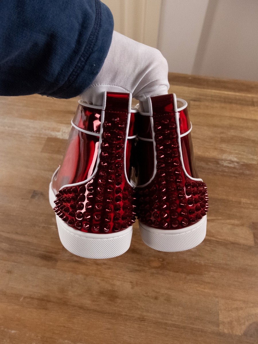CHRISTIAN LOUBOUTIN Lou Spikes 2 Flat glossy red sneakers 8