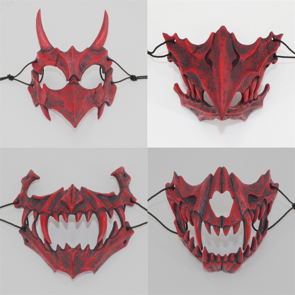 Máscara Oni Asesino Demonio Japonés Samurai Kabuki Mito Nuevo Tengu Tigre Ninja Rojo