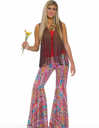 Parte inferior de campana Pantalones Remolinos Retro años 70 Hippie  Accesorio Disfraz de FLARE Rosa para Mujer | eBay