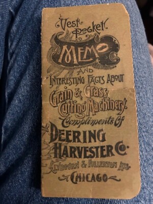 Vintage Original Rare 1895 McCormick Deering Harvester Memo book 32 pages