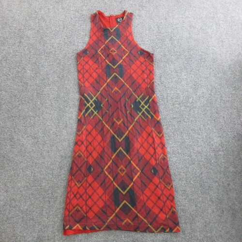 McQ, McQ Alexander McQueen Dress Womens XS Red Plaid Graphic Lyocell Tank Knee Length