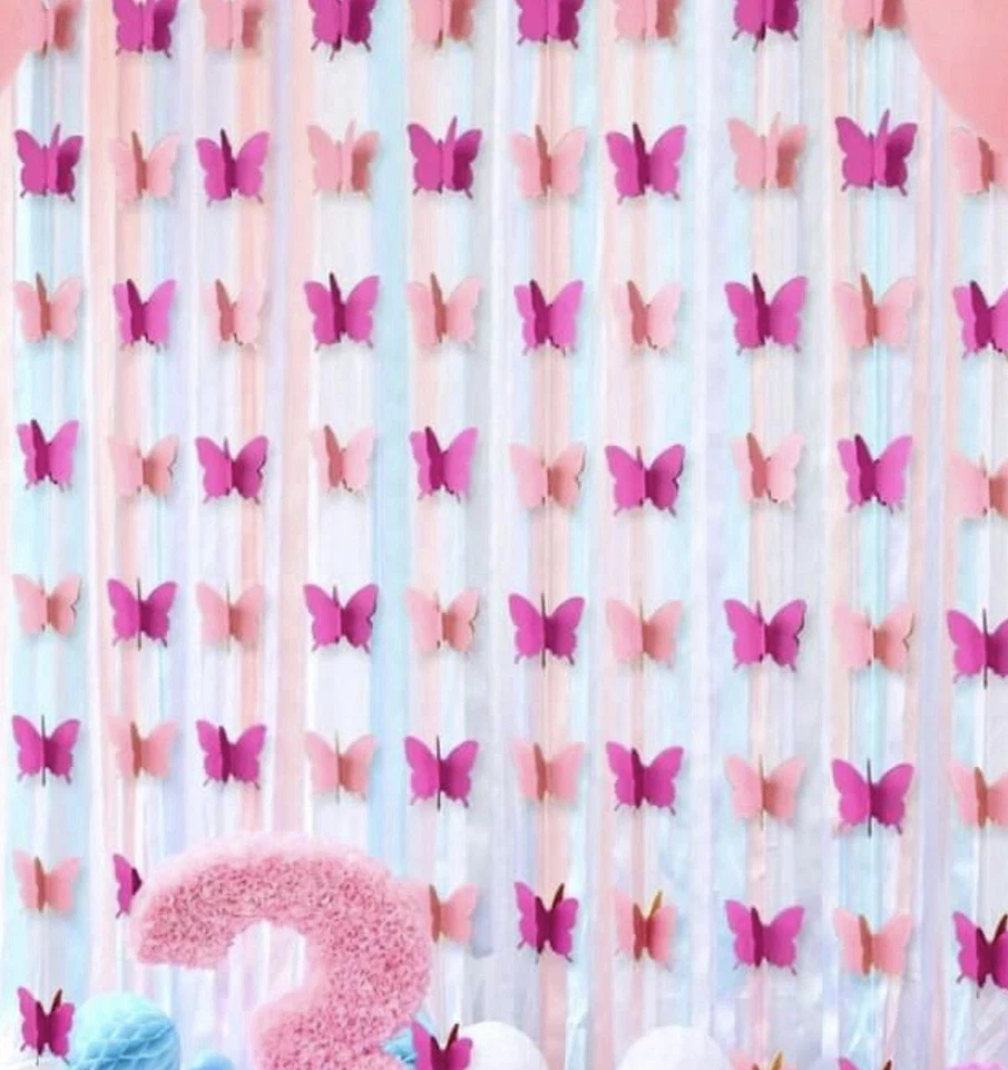 Pack de 4 Guirnalda Colgante Mariposa Decoración Fiesta, Papel 3D Rosa A0171 Foto 2 de 4
