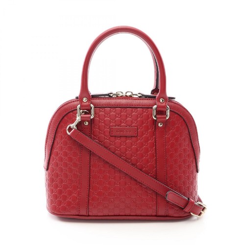 Gucci Micro Guccisima 2WAY Leather Handbag Red Used From Japan