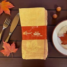 Fall Harvest Cloth Napkin Set Of 2 Napkins 17" Square Acorns Leaves NEW