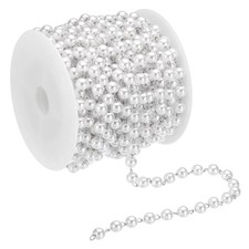 16 Feet Faux Pearl Beading Chain, 5mm Brass Chain Link Style 1, Silver