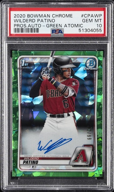 2020 BOWMAN CHROME PROSPECT AUTO GREEN ATOMIC WILDERD PATINO #/99 PSA 10 AUTO